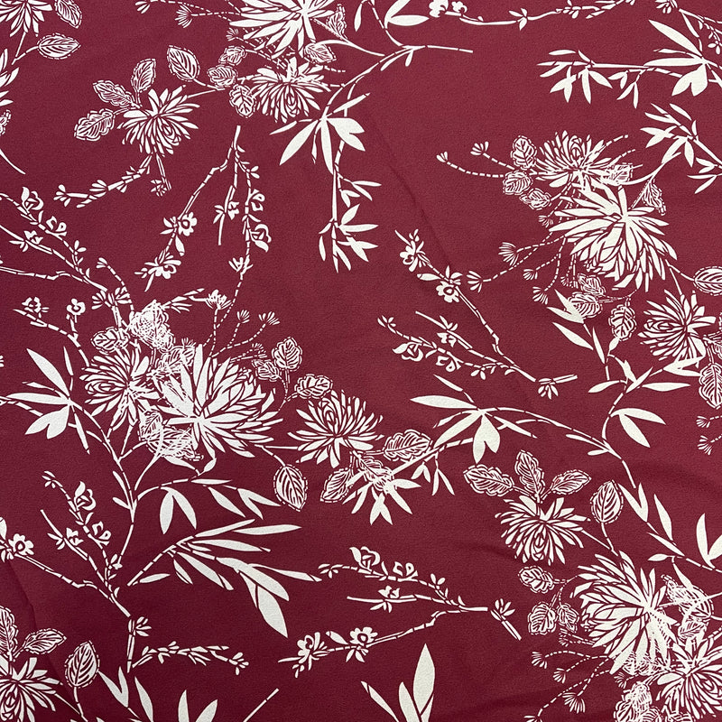 Red Plum Floral Print Wool Dobby Fabric - SKU 301