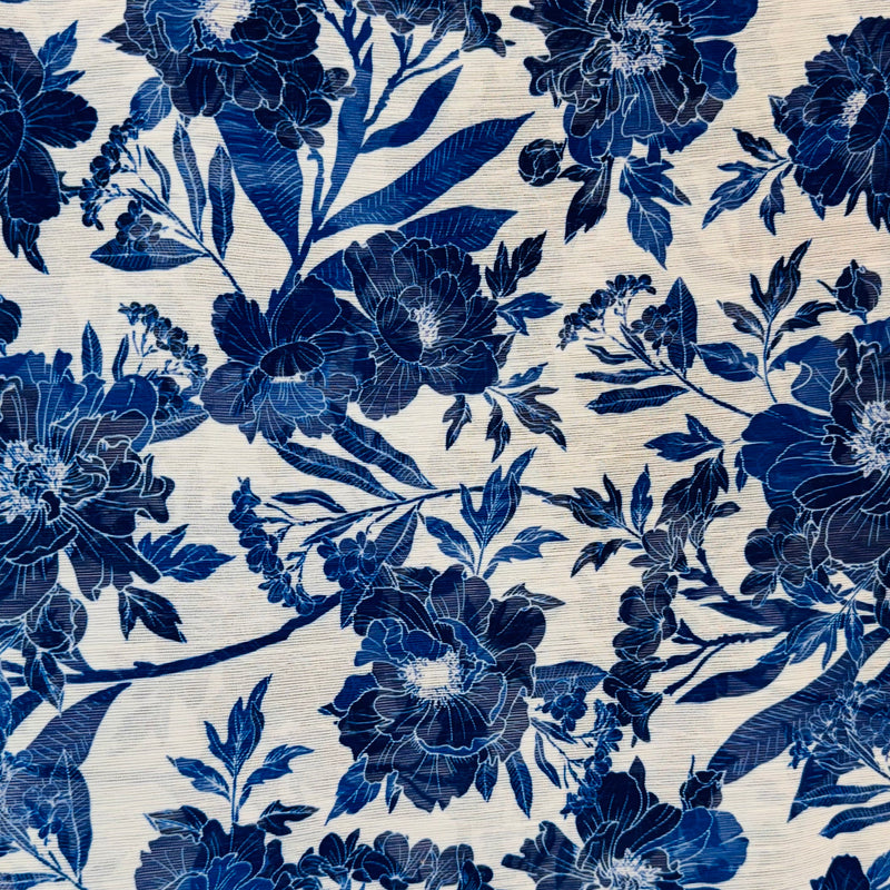 Royal Blue Floral Chiffon Fabric - SKU 376