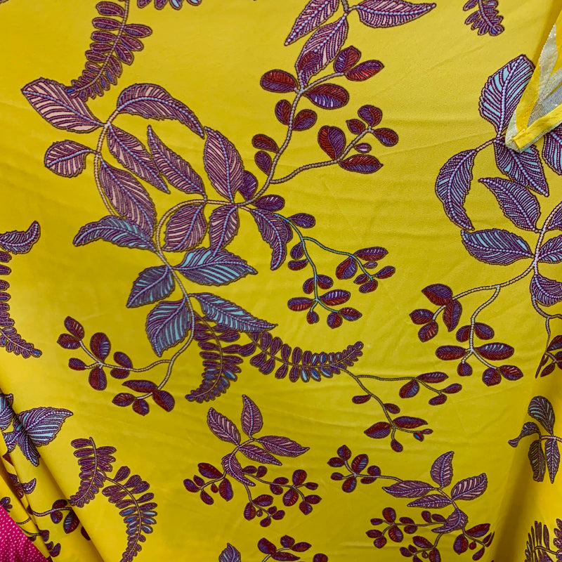 Yellow Floral Print Wool Dobby Fabric - SKU 305