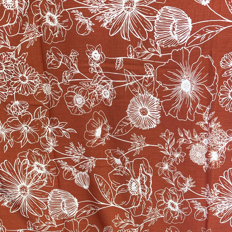 Dark Orange/Red Brown Floral Print Wool Dobby Fabric - SKU 315