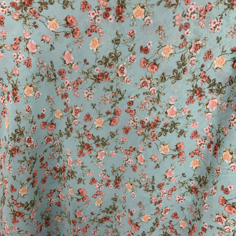 Tiffany Blue Floral Print Chiffon Fabric - SKU 302