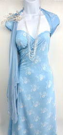 Crystal Blue  floral Crinkle Chiffon Fabric - SKU 446