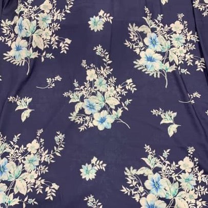 Evening Blue Floral Print Wool Dobby Fabric - SKU 323