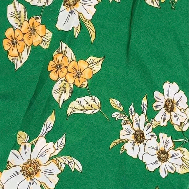 Grass Green Floral Print Wool Dobby Fabric - SKU 367