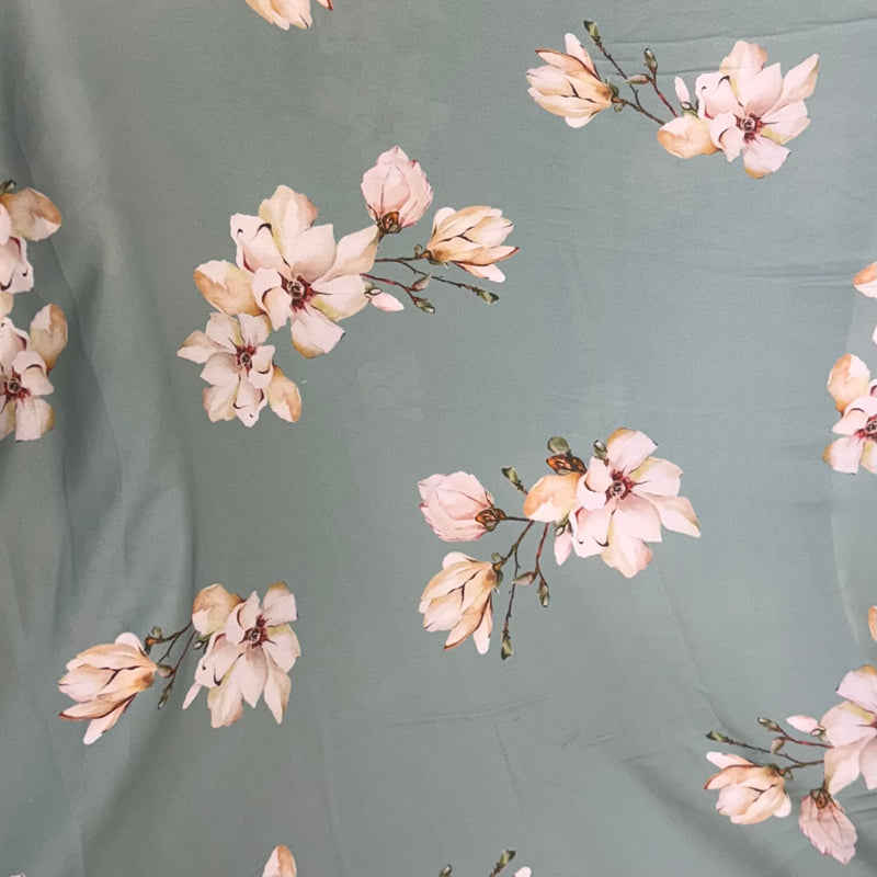 New Sage Floral Print Wool Dobby Fabric - SKU 370