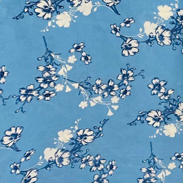 Ocean Blue Floral Print Wool Dobby Fabric - SKU 360