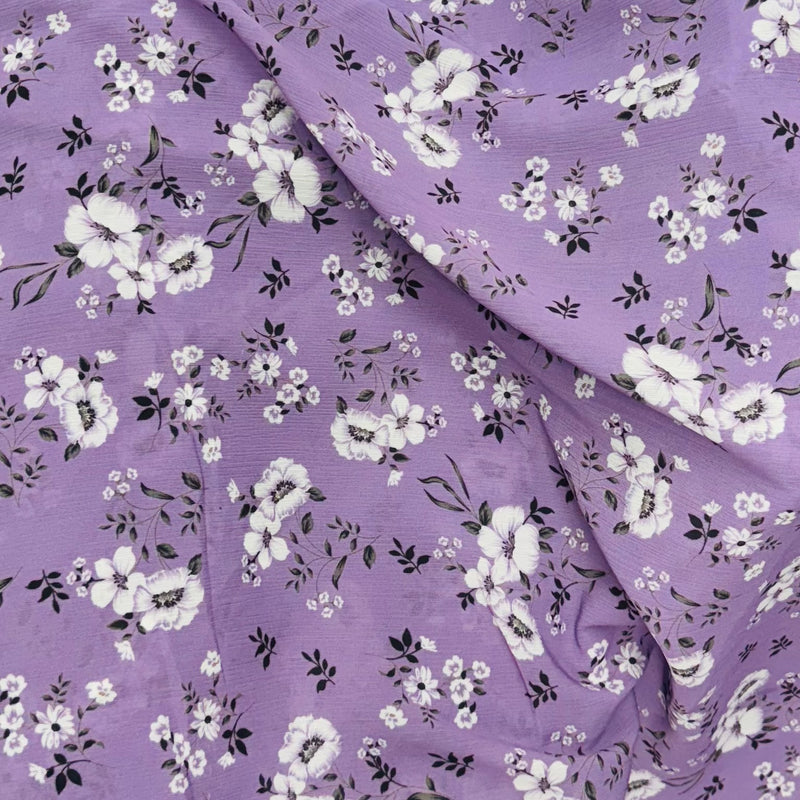 Lilac Floral Crinkle Chiffon Fabric - SKU 396