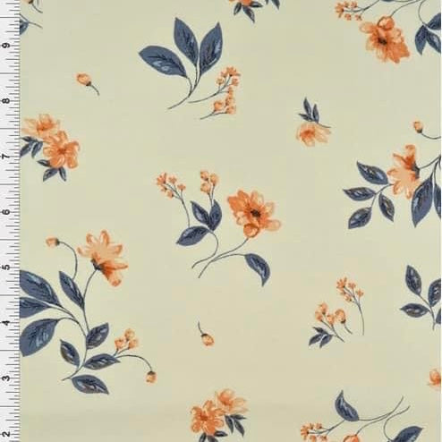 Baby Yellow Floral Print Wool Dobby Fabric - SKU 171