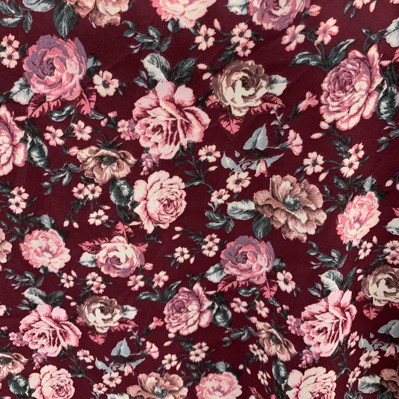 Burgundy Floral Print Wool Dobby Fabric - SKU 216