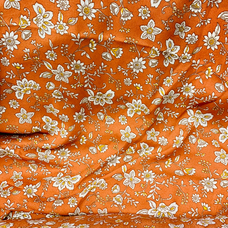 Rust Floral Print Wool Dobby Fabric - SKU 244