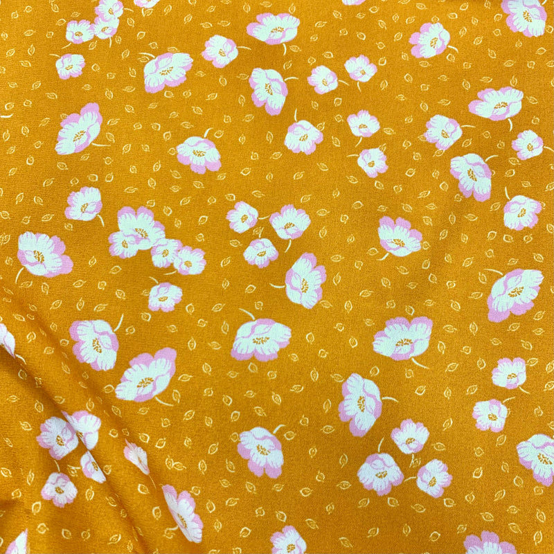 Gold Floral Print Wool Dobby Fabric - SKU 246