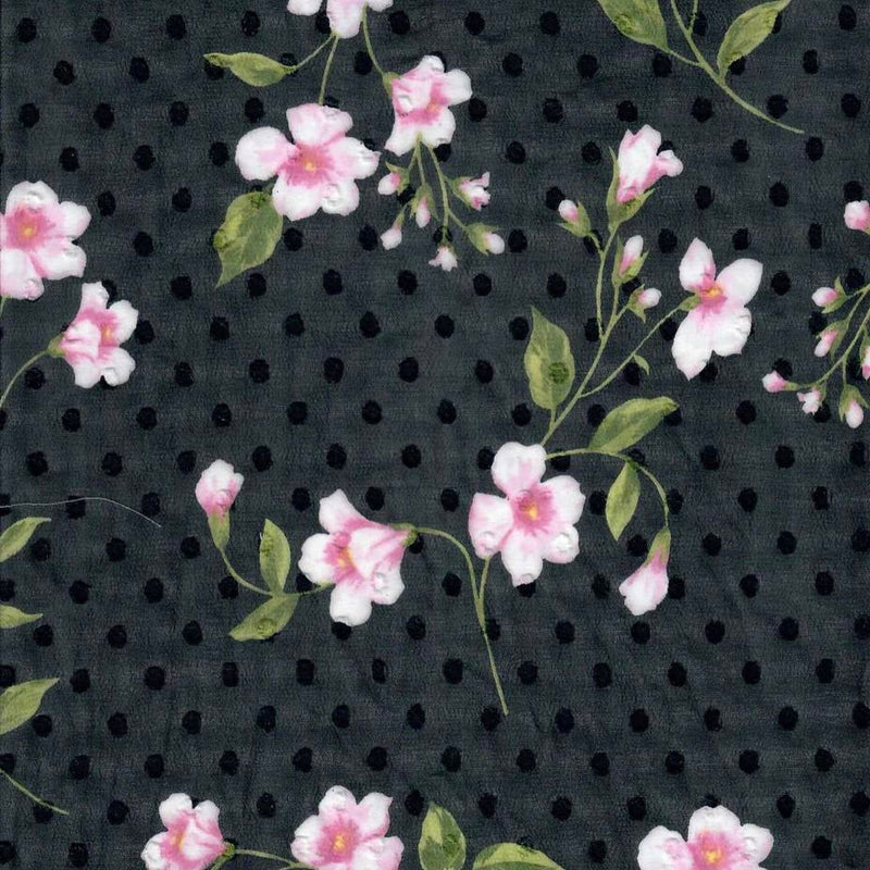 Black Floral Chiffon Dot Fabric - SKU 149