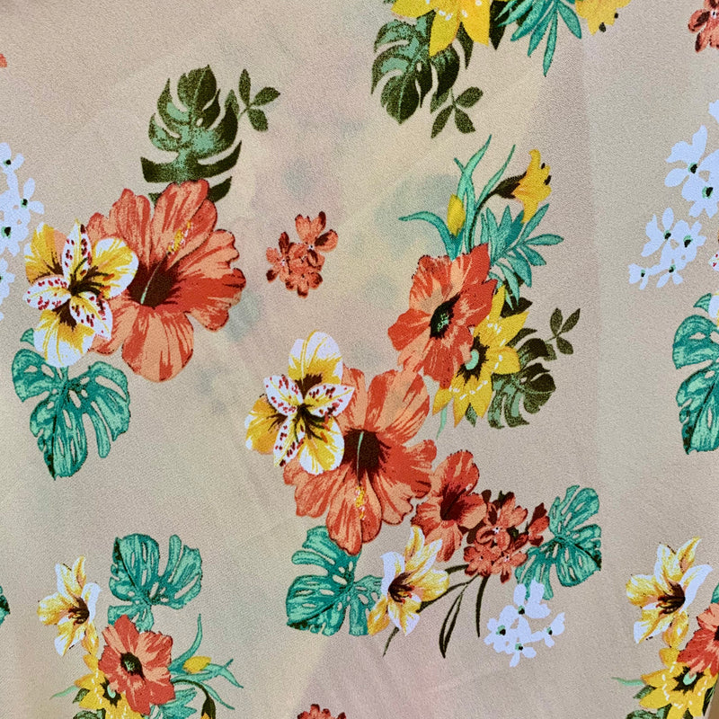 Beige Floral Print Wool Dobby Fabric - SKU 233