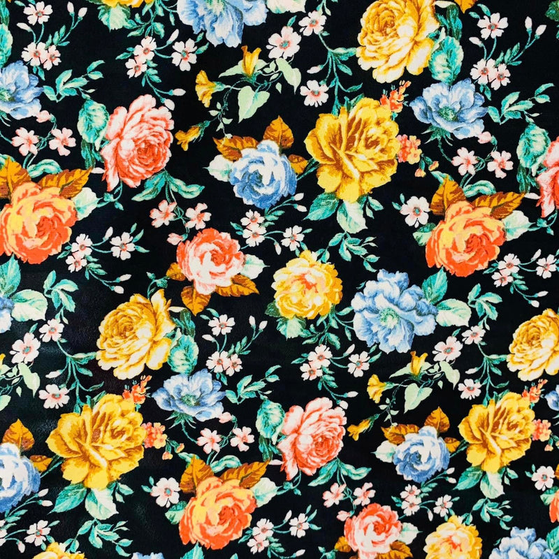 Black Floral Print Wool Dobby Fabric - SKU 217