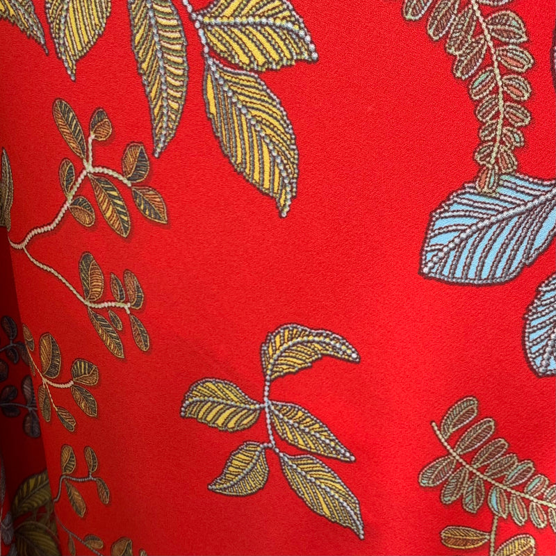 Bright Red Leafy Print Wool Dobby Fabric - SKU 269