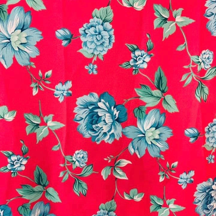 Fuschia/Sky Blue Floral Print Wool Dobby Fabric - SKU 239