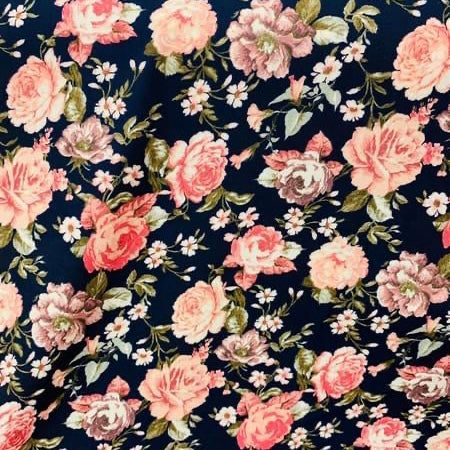 Navy Floral Print Wool Dobby Fabric - SKU 253