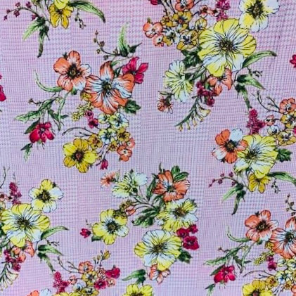 Pink Floral Print Wool Dobby Fabric - SKU 264