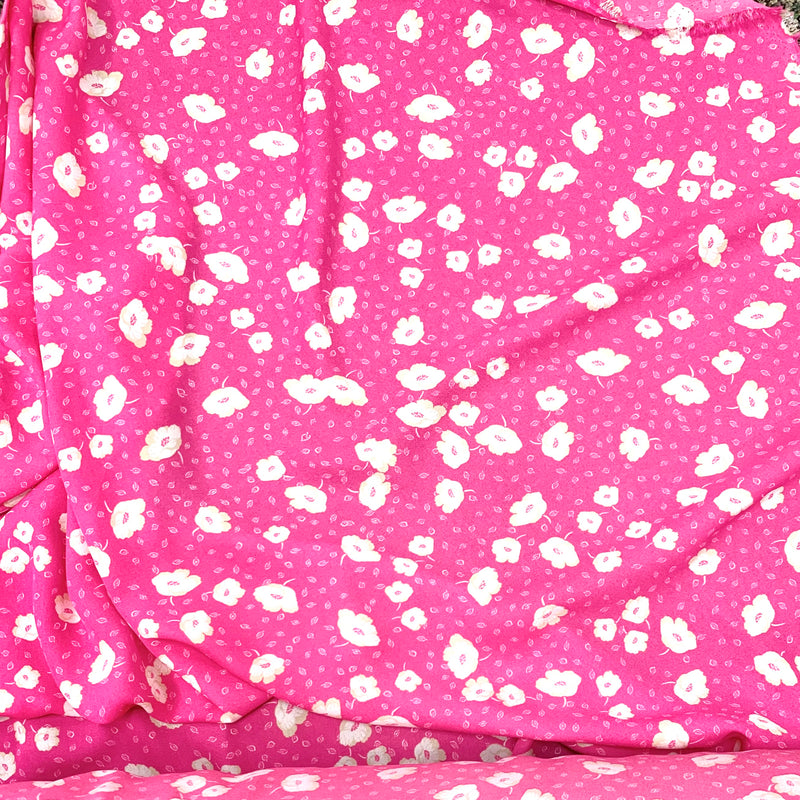 Hot Pink Floral Print Wool Dobby Fabric - SKU 247