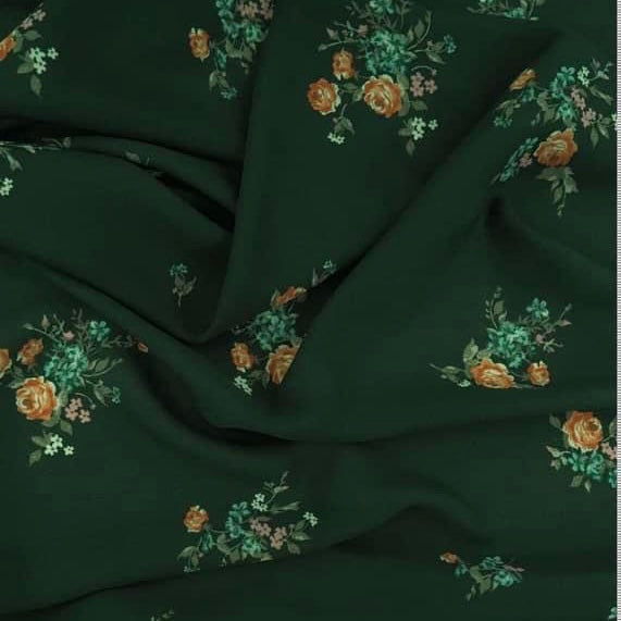 Pine Green Floral Print Wool Dobby Fabric - SKU 260