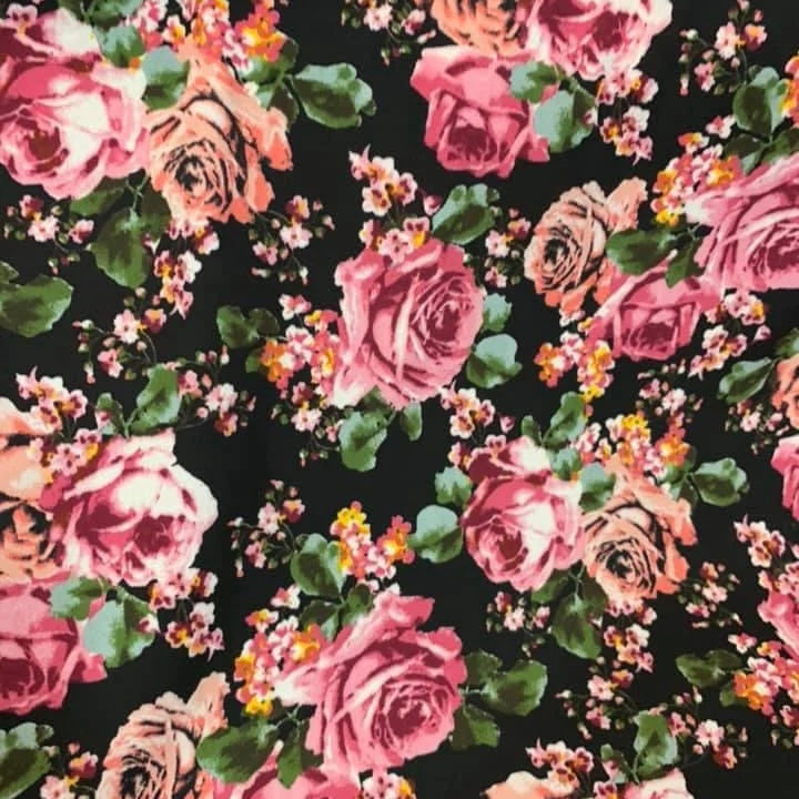 Black Floral Print Wool Dobby Fabric - SKU 209