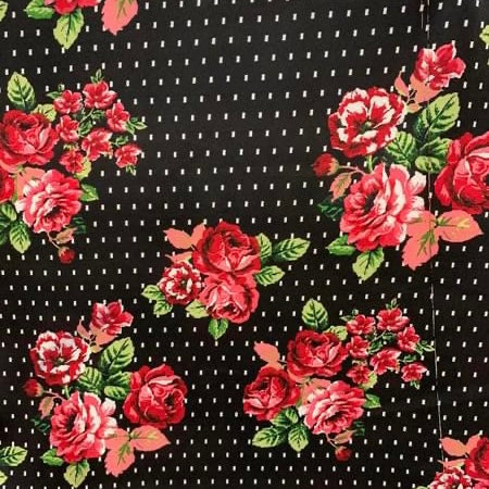 Black Floral Print Wool Dobby Fabric - SKU 252