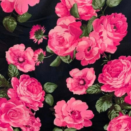 Black Floral Print Wool Dobby Fabric - SKU 254