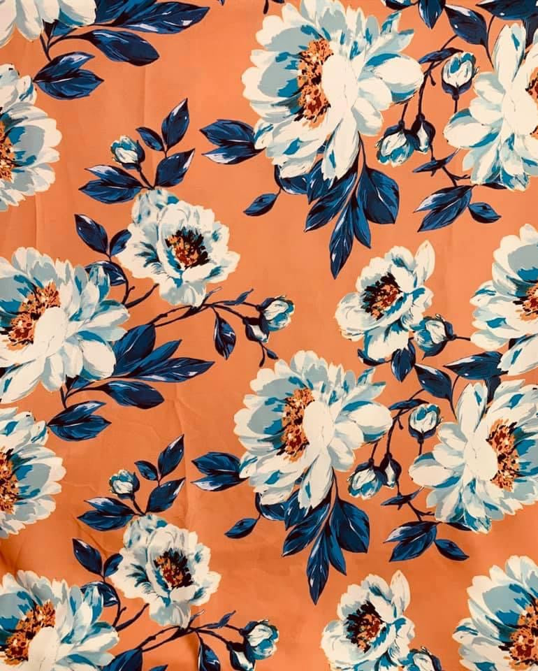 Terra Cotta Floral Print Wool Dobby Fabric - SKU 174