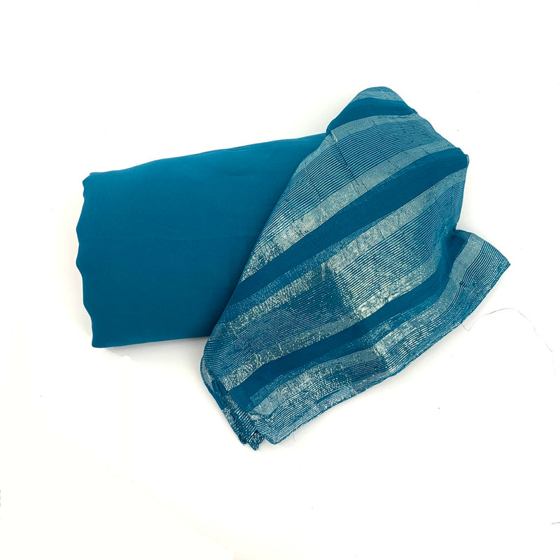 Tile Blue Silver Lurex Chiffon Scarf -SKU 198