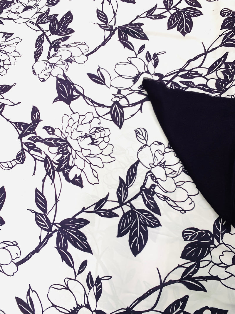 Blackberry Floral Print Wool Dobby Fabric - SKU 274