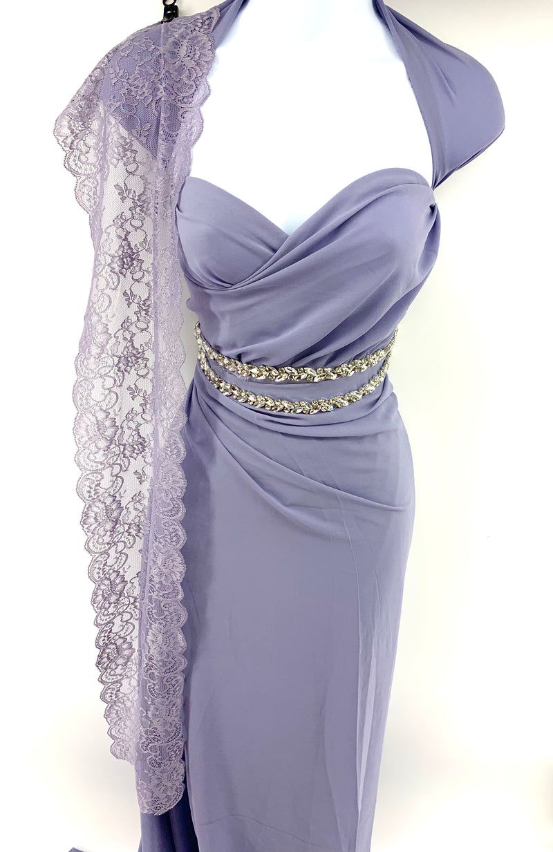 vesper purple dress Vesper Bengaline Cross Front Halterneck Keyhole Detail Midaxi Dress in Purple