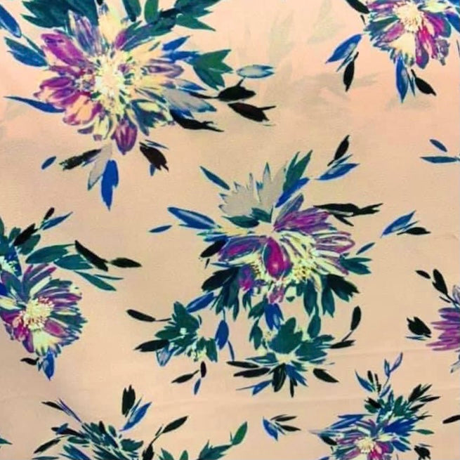 Peach Floral Print Wool Dobby Fabric - SKU 210