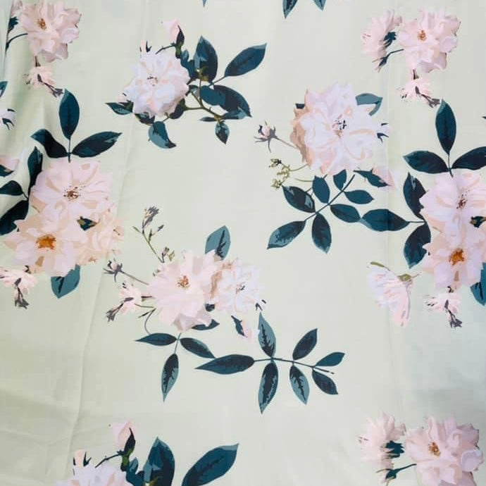 Light Mint Floral Print Wool Dobby Fabric - SKU 241