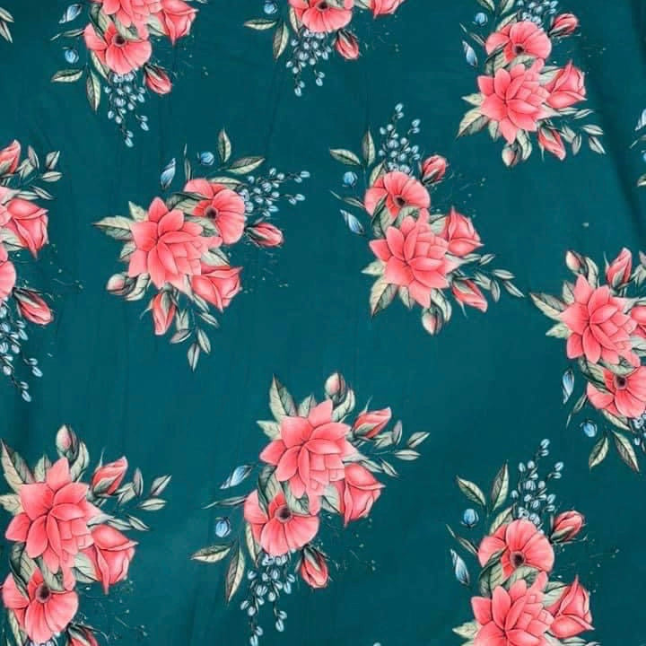 Alpine Green Floral Print Wool Dobby Fabric - SKU 261