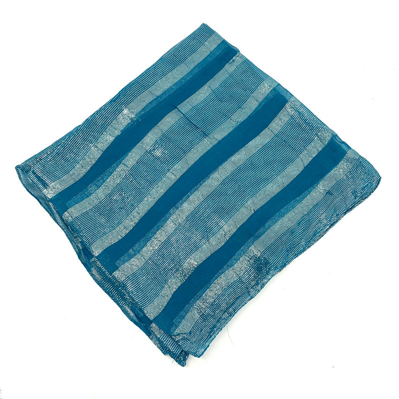 Tile Blue Silver Lurex Chiffon Scarf -SKU 198