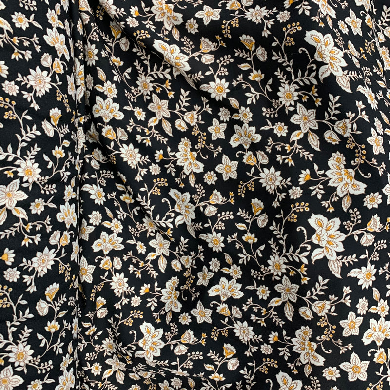 Black Floral Print Wool Dobby Fabric - SKU 243