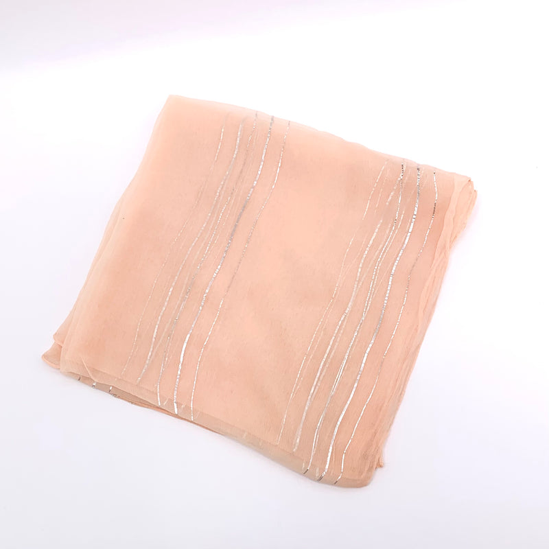 Bright Peach Silver Lurex Chiffon Scarf -SKU 228