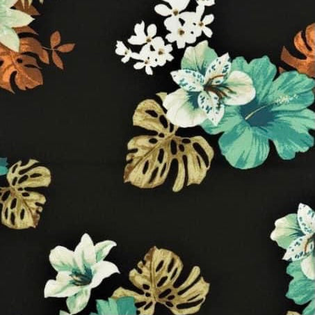 Black/Turquoise Floral Print Wool Dobby Fabric - SKU 173